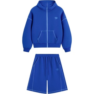 image:imageAelfric Eden Cloud Boxy Sweat Set 2 Piece Outfits Sweatsuit Shorts Sets 2026 Zipper Hoodie Oversized Lounge Matching SetBlue
