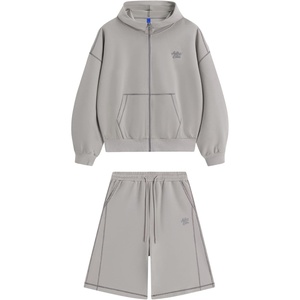 image:imageAelfric Eden Cloud Boxy Sweat Set 2 Piece Outfits Sweatsuit Shorts Sets 2026 Zipper Hoodie Oversized Lounge Matching SetGrey