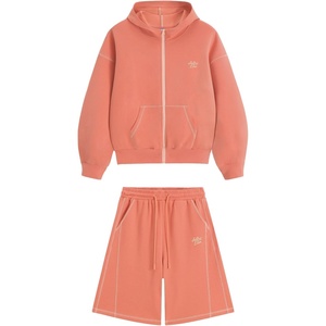 image:imageAelfric Eden Cloud Boxy Sweat Set 2 Piece Outfits Sweatsuit Shorts Sets 2026 Zipper Hoodie Oversized Lounge Matching SetPink
