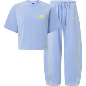 image:imageAelfric Eden Cloud Cropped Sweat Sets Summer 2 Piece Outfits Crop Top High Waisted Baggy Barrel Sweatpants SweatsuitBlue
