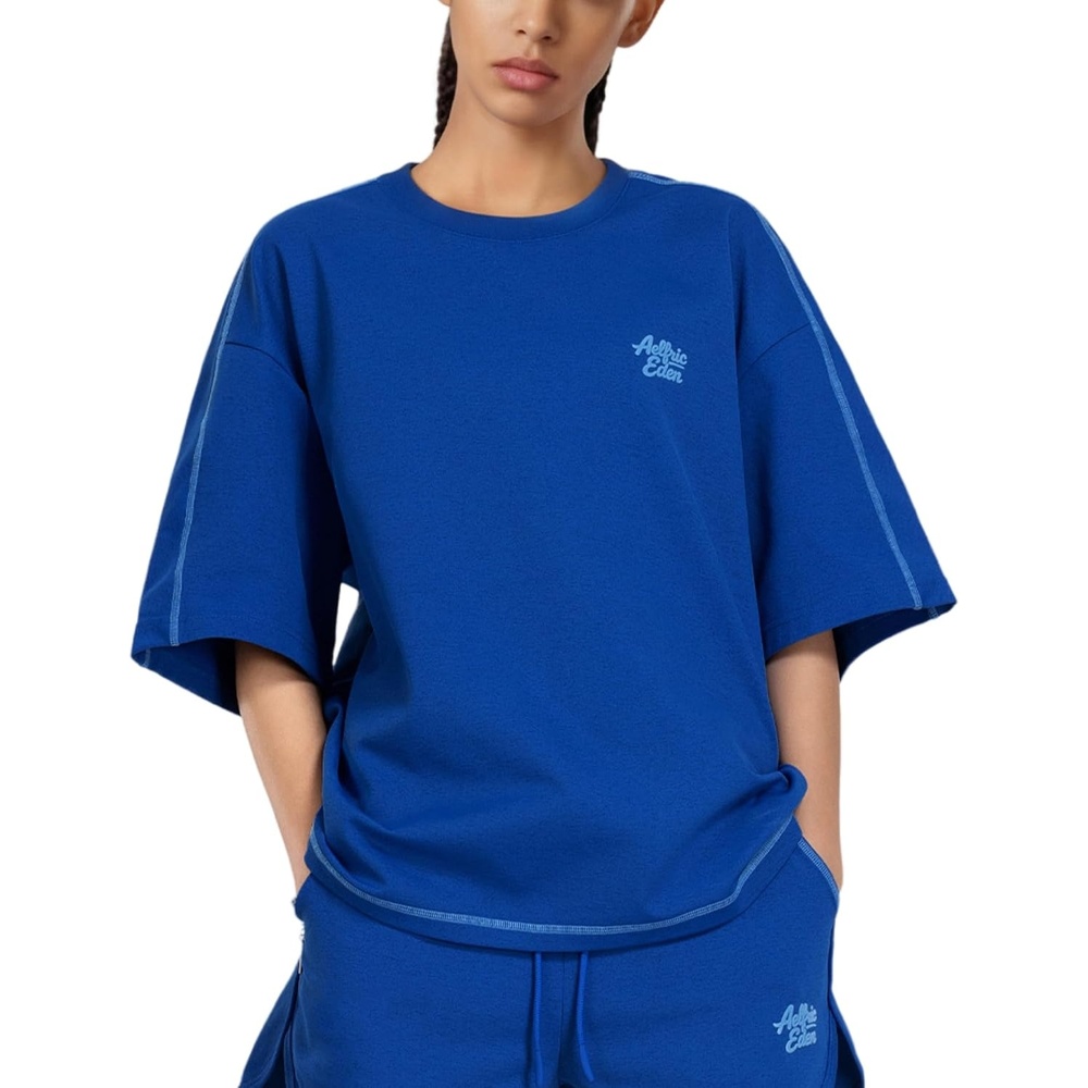 image:imageAelfric Eden Women Cloud Oversized Tshirt for Women Crewneck Short Sleeve Casual Summer Solid Color Basic TeesBlue