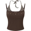 image:imageAelfric Eden Women Two in One Leopard Halter Studded Crop Cami TopBrown