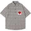 image:imageAelfric Eden Unisex Plaid Short Sleeve Button Down Shirt CutOut Heart TopsGreen