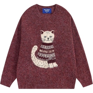 image:imageAelfric Eden Fair Isle Sweater Women Cute Cat Graphic Knit Sweater PulloverBurgundy Red