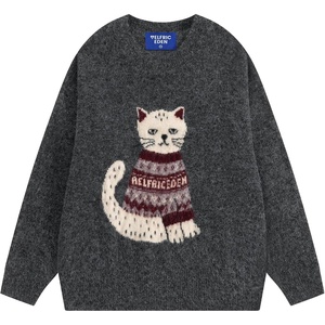 image:imageAelfric Eden Fair Isle Sweater Women Cute Cat Graphic Knit Sweater PulloverCharcoal Gray