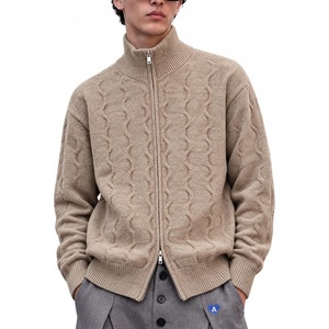 image:imageAelfric Eden Mens Cardigan Sweater Cable Knit Double Zip Up SweatersCamel