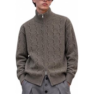 image:imageAelfric Eden Mens Cardigan Sweater Cable Knit Double Zip Up SweatersKhaki Brown