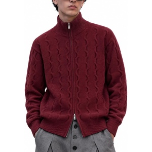 image:imageAelfric Eden Mens Cardigan Sweater Cable Knit Double Zip Up SweatersRed