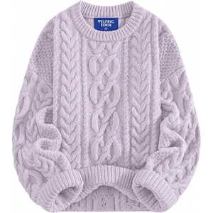 image:imageAelfric Eden Sweaters for Women Oversized Chunky Cable Knit Crew Neck Solid Pullover Sweater Trendy Vintage Fall TopsLight Purple