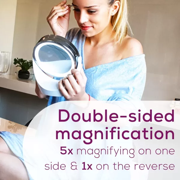 Beurer 5x Magnifying DoubleSided Cosmetic Vanity Makeup Mirror Illuminated  LED Lights  360 Degree Swivel Rotation Cordless  BS49Cosmetic