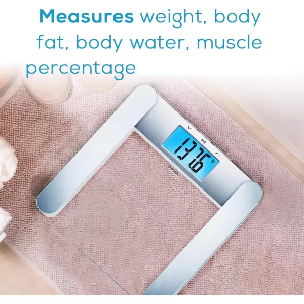 Beurer BF221 Body Fat Scale  XL Digital Weight Scale amp Body Fat Analyzer  Measures Body Weight Body Fat Body Water Bone Mass amp Muscle  Auto Recognition 10 Memory Spaces  for Weight ControlSilver BF221  Body Analysis