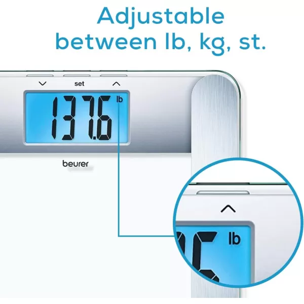 Beurer BF221 Body Fat Scale  XL Digital Weight Scale amp Body Fat Analyzer  Measures Body Weight Body Fat Body Water Bone Mass amp Muscle  Auto Recognition 10 Memory Spaces  for Weight ControlSilver BF221  Body Analysis