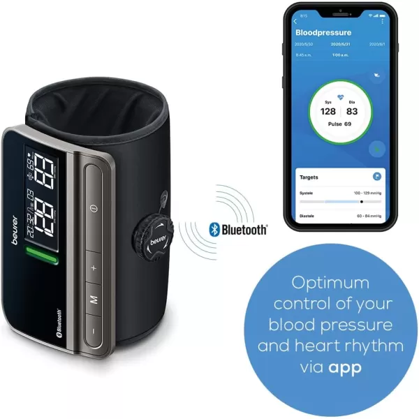 Beurer BM81 easyLock Automatic Upper Arm Blood Pressure Monitor Fully Electronic Smart Cuff Without Cables Gentle Striction Plus Fast Measurement Bluetooth 240 Memory SetsBM81  easyLock