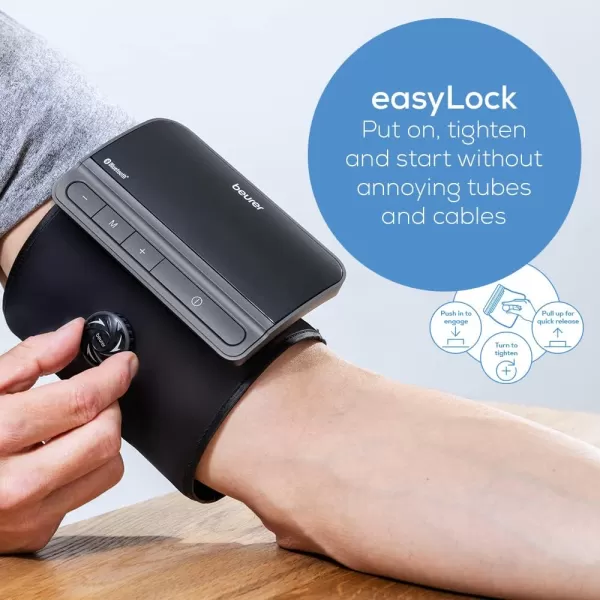 Beurer BM81 easyLock Automatic Upper Arm Blood Pressure Monitor Fully Electronic Smart Cuff Without Cables Gentle Striction Plus Fast Measurement Bluetooth 240 Memory SetsBM81  easyLock