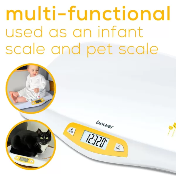 Beurer BY90 Baby Scale Pet Scale Digital with Measuring Tape tracking weight with App  For Infant Newborn Toddler Puppy Cat  Animals  LCD Display weighs LbsKgOz Highly accurateBaby Scale