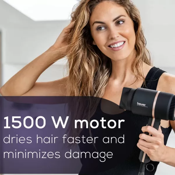 Beurer HC35 Compact Hair Dryer 1500Watt Blow Dryer Ionic Technology Reduces Frizz Lightweight and Portable Travel Hair Dryer with 4 Temperature and 3Speed Settings amp Cold Air Function BlackBlack