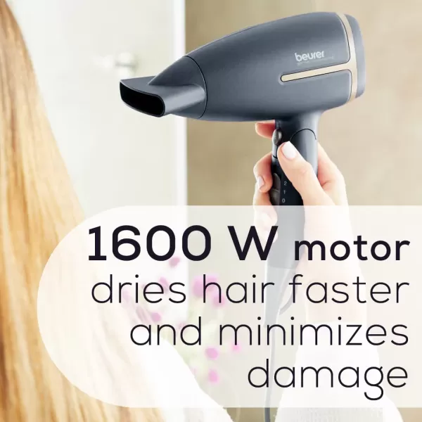 Beurer HC35 Compact Hair Dryer 1500Watt Blow Dryer Ionic Technology Reduces Frizz Lightweight and Portable Travel Hair Dryer with 4 Temperature and 3Speed Settings amp Cold Air Function BlackBlackRose Gold