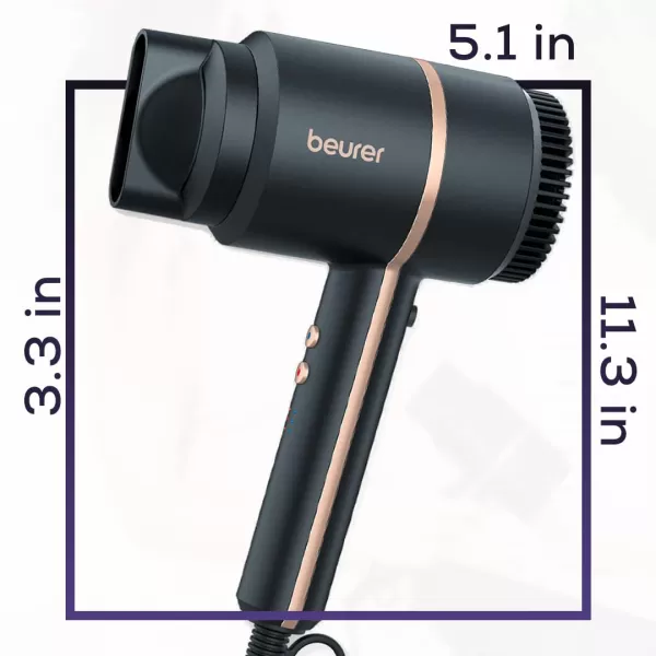 Beurer HC35 Compact Hair Dryer 1500Watt Blow Dryer Ionic Technology Reduces Frizz Lightweight and Portable Travel Hair Dryer with 4 Temperature and 3Speed Settings amp Cold Air Function BlackBlack