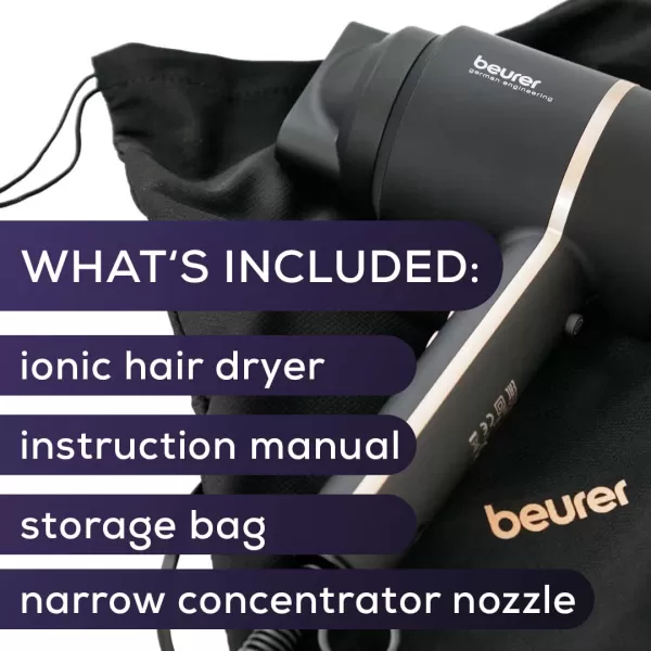 Beurer HC35 Compact Hair Dryer 1500Watt Blow Dryer Ionic Technology Reduces Frizz Lightweight and Portable Travel Hair Dryer with 4 Temperature and 3Speed Settings amp Cold Air Function BlackBlack