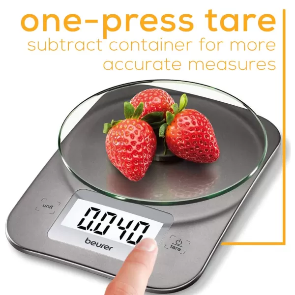 Beurer KS26 Kitchen Scale High Accuracy Digital Food Scales Weight Grams and Oz 11 lbs Capacity LCD Display for Baking Cooking Meal Prep Keto Coffee Beans and MoreKS26  Basic with Buttons