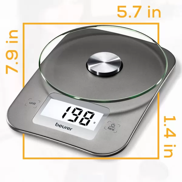 Beurer KS26 Kitchen Scale High Accuracy Digital Food Scales Weight Grams and Oz 11 lbs Capacity LCD Display for Baking Cooking Meal Prep Keto Coffee Beans and MoreKS26  Basic with Buttons