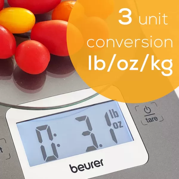 Beurer KS26 Kitchen Scale High Accuracy Digital Food Scales Weight Grams and Oz 11 lbs Capacity LCD Display for Baking Cooking Meal Prep Keto Coffee Beans and MoreKS26  Basic with Buttons