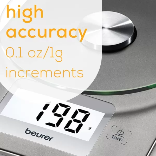 Beurer KS26 Kitchen Scale High Accuracy Digital Food Scales Weight Grams and Oz 11 lbs Capacity LCD Display for Baking Cooking Meal Prep Keto Coffee Beans and MoreKS26  Basic with Buttons