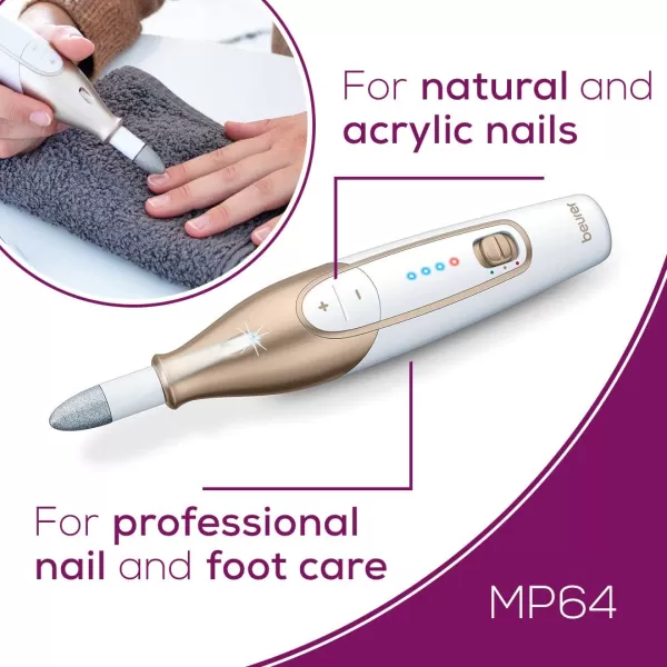 Beurer MP42 Nail Drill 7in1 Nail Kit with Strong Sapphire Nail Drill Bits Electric Nail File and Nail Buffer Includes Bright LED Light Pedicure Kit and Manicure Set with Storage CaseMP64  Cordless and LED