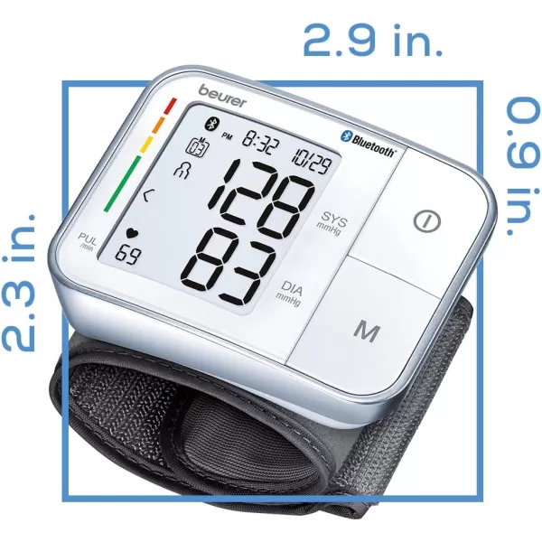 Beurer BC81 Wrist Blood Pressure Monitor  XL Display Arrhythmia Detection 120 Memory Sets  XL Blood Pressure Cuff Wrist for Home Use Automatic Blood Pressure Machine with Storage Case BatteriesWhite BC57  Bluetooth