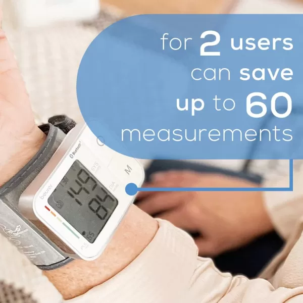 Beurer BC81 Wrist Blood Pressure Monitor  XL Display Arrhythmia Detection 120 Memory Sets  XL Blood Pressure Cuff Wrist for Home Use Automatic Blood Pressure Machine with Storage Case BatteriesWhite BC57  Bluetooth