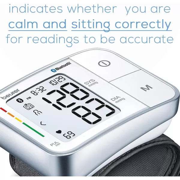 Beurer BC81 Wrist Blood Pressure Monitor  XL Display Arrhythmia Detection 120 Memory Sets  XL Blood Pressure Cuff Wrist for Home Use Automatic Blood Pressure Machine with Storage Case BatteriesWhite BC57  Bluetooth