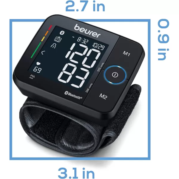 Beurer BC81 Wrist Blood Pressure Monitor  XL Display Arrhythmia Detection 120 Memory Sets  XL Blood Pressure Cuff Wrist for Home Use Automatic Blood Pressure Machine with Storage Case BatteriesBlack BC54  Bluetooth