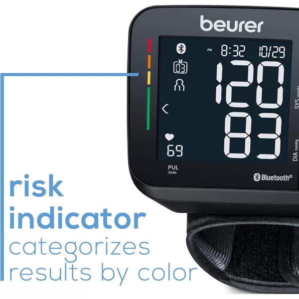 Beurer BC81 Wrist Blood Pressure Monitor  XL Display Arrhythmia Detection 120 Memory Sets  XL Blood Pressure Cuff Wrist for Home Use Automatic Blood Pressure Machine with Storage Case BatteriesBlack BC54  Bluetooth