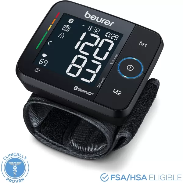 Beurer BC81 Wrist Blood Pressure Monitor  XL Display Arrhythmia Detection 120 Memory Sets  XL Blood Pressure Cuff Wrist for Home Use Automatic Blood Pressure Machine with Storage Case BatteriesBlack BC54  Bluetooth