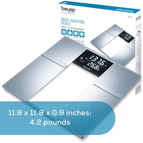 Beurer BF70 Body Fat Scale Weight Water amp More Smart Digital Scale for Full Body Analysis BMI amp Calorie Display App Sync via Bluetooth User Recognition 8 Memory Spaces GreyGrey Body Analysis with Bluetooth