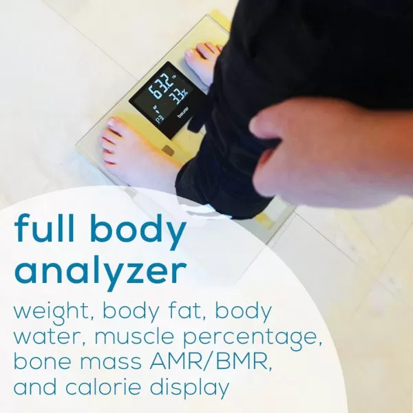 Beurer BF70 Body Fat Scale Weight Water amp More Smart Digital Scale for Full Body Analysis BMI amp Calorie Display App Sync via Bluetooth User Recognition 8 Memory Spaces GreyGrey Body Analysis with Bluetooth