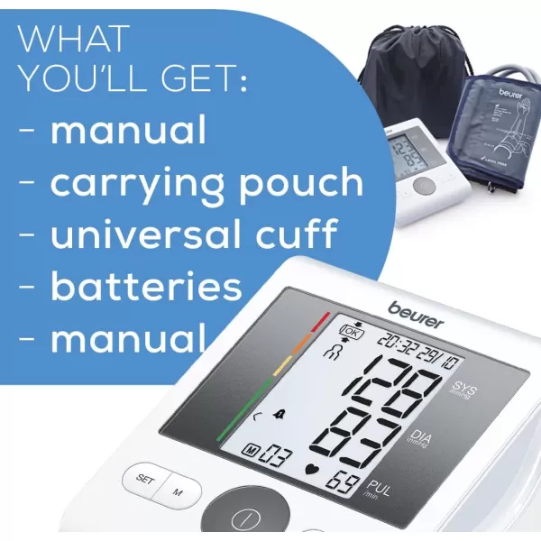 Beurer BM47 Upper Arm Blood Pressure Machine  XL Backlit Display 4 Users 120 Memory Spaces Adjustable BP Cuff Automatic amp Digital Blood Pressure Monitor Irregular Heartbeat DetectorBM28  LCD Display