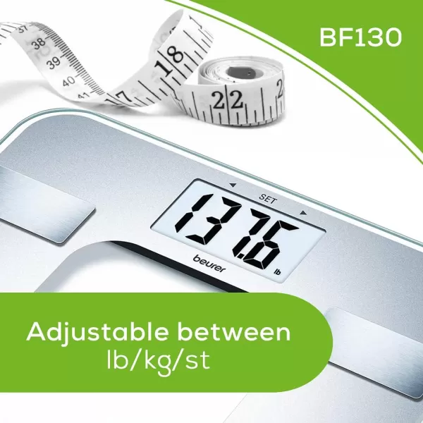 Beurer Body Fat Analyzer BMI MultiUser amp Recognition Digital Bathroom Weight Scale XL Display BF130 SilverBeurer Body Fat Analyzer BMI MultiUser amp Recognition Digital Bathroom Weight Scale XL Display BF130 Silver