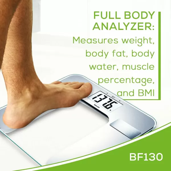 Beurer Body Fat Analyzer BMI MultiUser amp Recognition Digital Bathroom Weight Scale XL Display BF130 SilverBeurer Body Fat Analyzer BMI MultiUser amp Recognition Digital Bathroom Weight Scale XL Display BF130 Silver