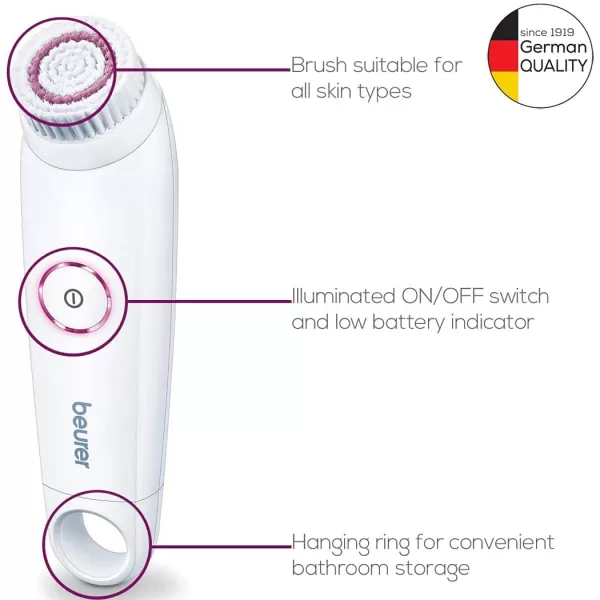 Beurer FC55 Electric Body Scrubber for Exfoliating and Massage Waterproof for Showering Cordless and Rechargeable Spinning Skin Cleansing Brush with 2 AttachmentsFC45  Facial Brush