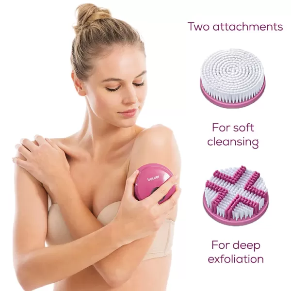 Beurer FC55 Electric Body Scrubber for Exfoliating and Massage Waterproof for Showering Cordless and Rechargeable Spinning Skin Cleansing Brush with 2 AttachmentsFC55  Rechargeable Removable Handle