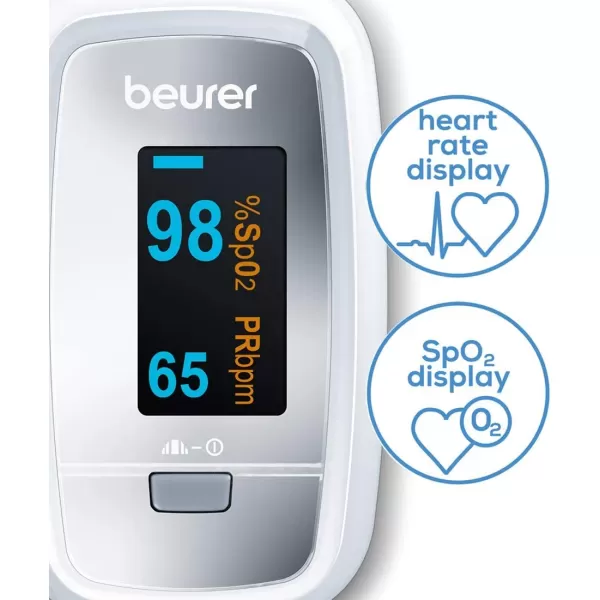 Beurer PO30 Fingertip Pulse Oximeter with 4 Color Display Formats Lanyard Protective Storage Bag and Batteries  Blood Oxygen Saturation Monitor with Heart Rate Oxygen Meter Finger Pulse OximeterPO30  Standard