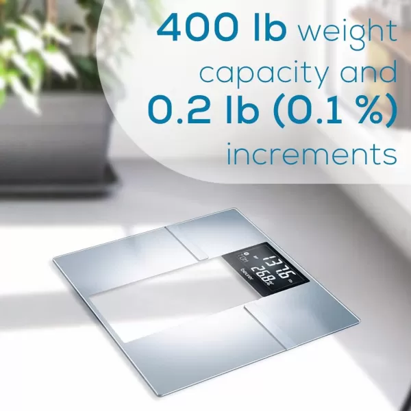 Beurer PS25 Digital Bathroom Scale for Body Weight  400lb Capacity AutoCalibrate XL Backlit Display  Glass Precise and Accurate Body ScaleBluetooth Smart Scale