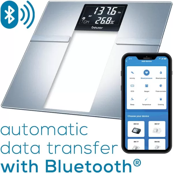 Beurer PS25 Digital Bathroom Scale for Body Weight  400lb Capacity AutoCalibrate XL Backlit Display  Glass Precise and Accurate Body ScaleBluetooth Smart Scale