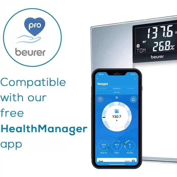 Beurer PS25 Digital Bathroom Scale for Body Weight  400lb Capacity AutoCalibrate XL Backlit Display  Glass Precise and Accurate Body ScaleBluetooth Smart Scale