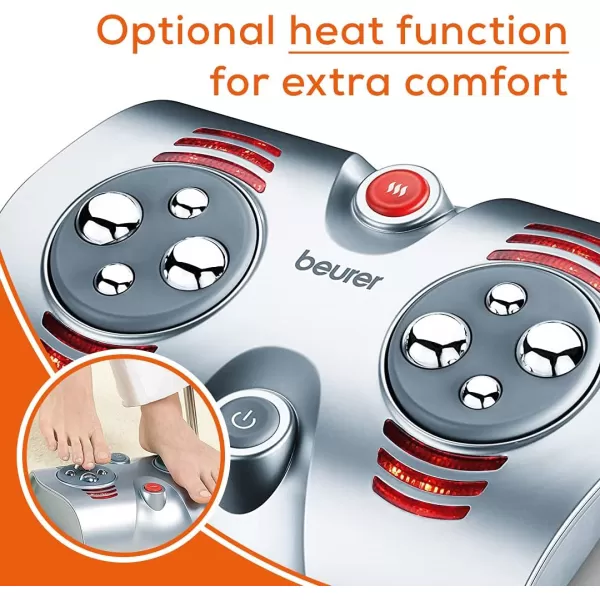 Beurer Shiatsu Foot Massager with 8 Rotating Nodules amp Optional Heat Function Basic SilverSilver