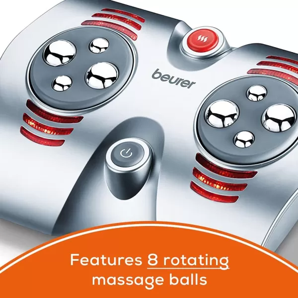 Beurer Shiatsu Foot Massager with 8 Rotating Nodules amp Optional Heat Function Basic SilverSilver