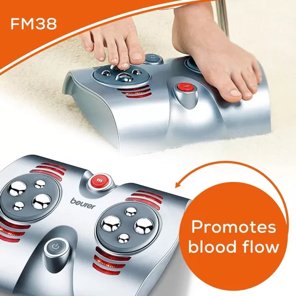 Beurer Shiatsu Foot Massager with 8 Rotating Nodules amp Optional Heat Function Basic SilverSilver