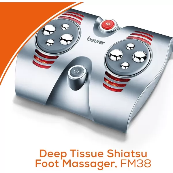 Beurer Shiatsu Foot Massager with 8 Rotating Nodules amp Optional Heat Function Basic SilverSilver