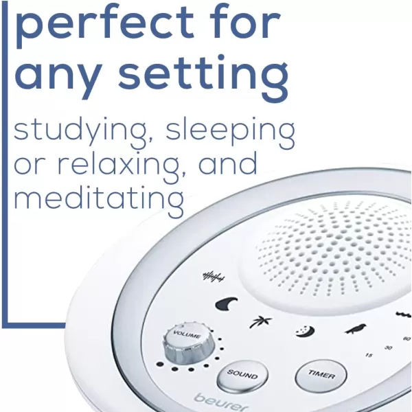 Beurer White Noise Machine Sound Asleep for Home Office Baby NonLooping Soothing for Relaxation amp Portable Travel with Natural Sound Choices amp Noise Cancelling Adjustable Volume WN506 Sounds